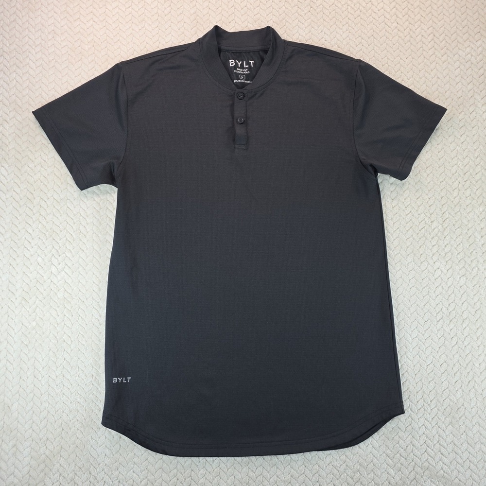 Bylt Basics Mens Stealth Polo Shirt Black Drop Cut Short Sleeve Performance M